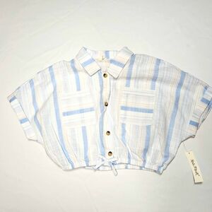 NWT Kate Mack Striped Cropped  Button-Down Shirt Size 10 Colors Blue White Pink